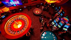 Experience thrilling gameplay at the Nền tảng RR88 with vibrant casino tables and engaging gamblers.
