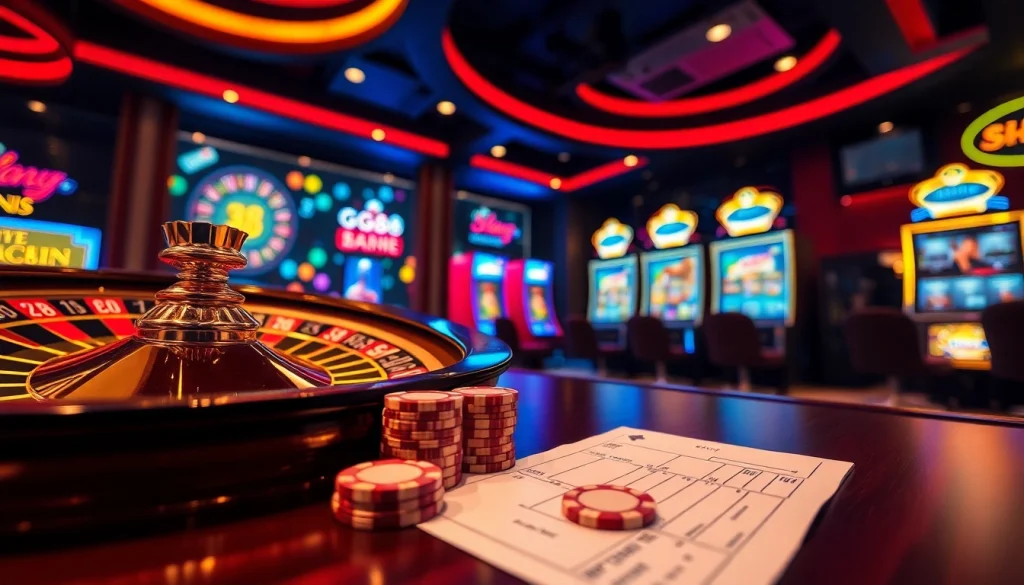 Gambling at GG88 COM with vibrant slot machines and poker chips ready for action.