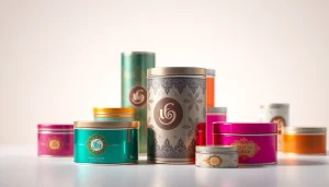 Custom tins displayed artistically, showcasing unique designs and vibrant colors for 2025 packaging solutions.
