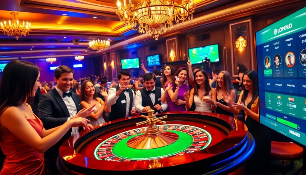 Exciting gameplay at mm88 London casino with players at a roulette table.