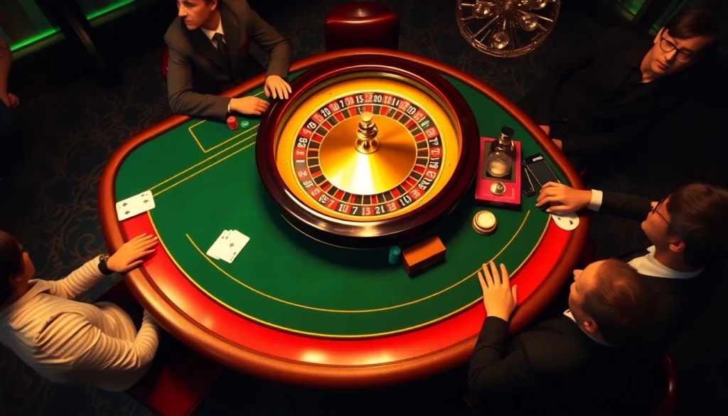 Experience high-stakes gaming at https://jun88ld.com/ with an exciting scene featuring Baccarat and roulette.