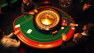Experience high-stakes gaming at https://jun88ld.com/ with an exciting scene featuring Baccarat and roulette.