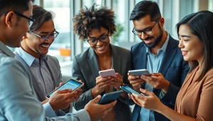 Youdao Translation app in use by professionals in a modern office setting, showcasing its effective communication capabilities.