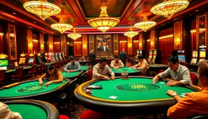 Experience high-stakes gaming at uu88 casino, featuring vibrant poker tables and exciting slot machines.