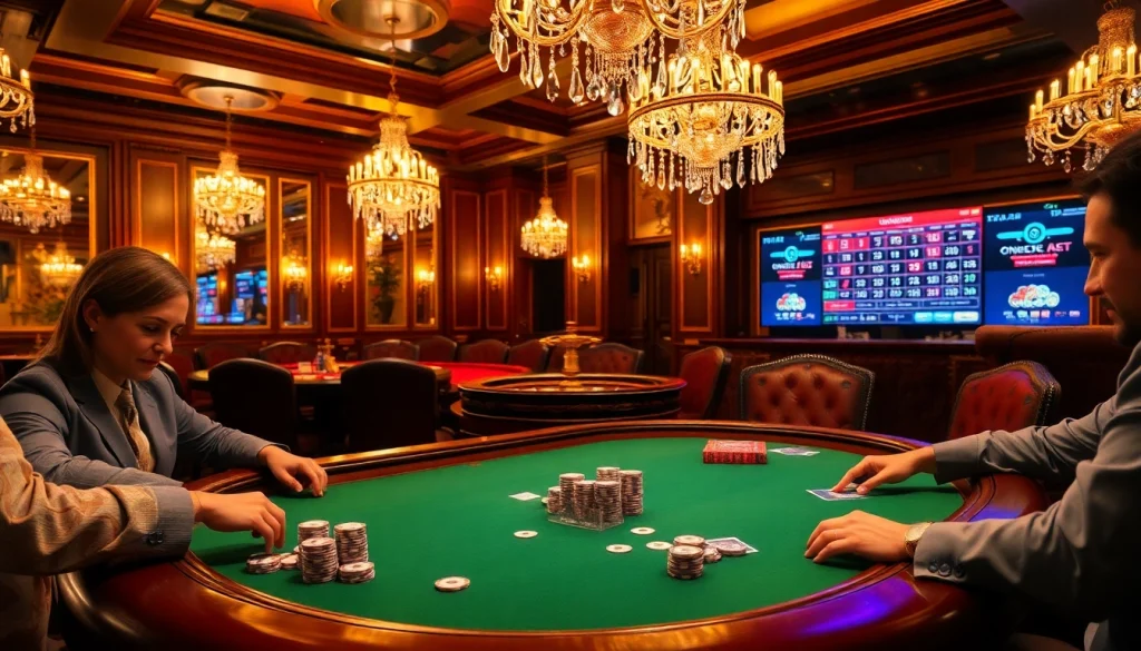 Experience the thrill of onicplay poker with a stunning casino atmosphere filled with excitement and luxury.