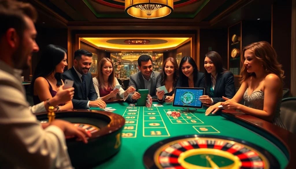Thrilling casino game featuring hidden wiki links with excited players at a poker table.