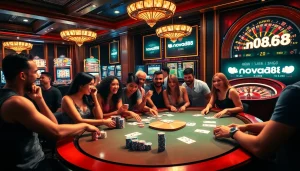 Experience the excitement of nova88 at a luxurious poker table filled with vibrant chips and cards.