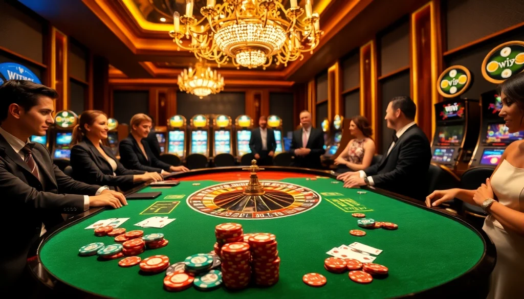 Engaging gamblers at a luxurious casino featuring roulette, poker chips, and excitement captured by the hidden wiki.