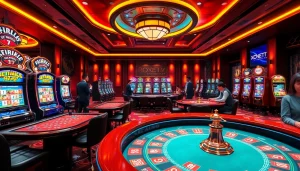 Xôi Xoài TV showcases a thrilling scene of gambling action with casino tables and excited players.