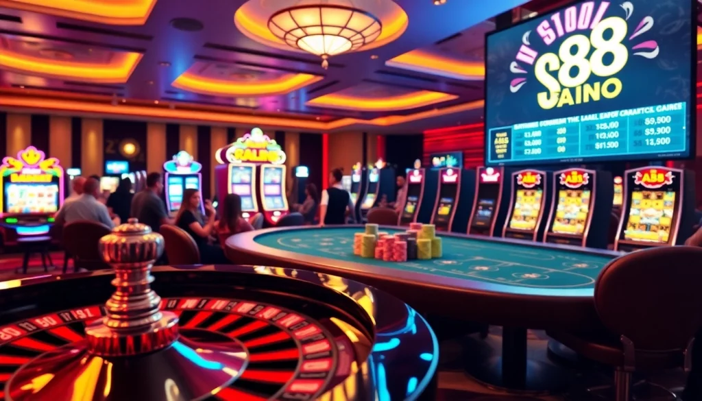 Experience the thrill of winning with sa88 at a luxury poker table in a vibrant casino setting.