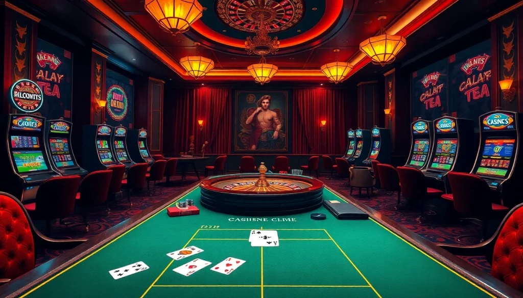Experience the thrill of online gambling at https://co88.vin/ with an engaging casino scene featuring roulette and poker tables.