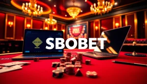 Sbobet betting table with colorful chips and cards, showcasing online gambling excitement.