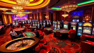 Players enjoying vibrant casino games at ok88, featuring tables, chips, and bright lights.
