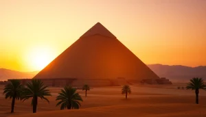 Capture of the Great Pyramid of Giza glowing at sunset, highlighting the beauty of https://piraminds.com/.