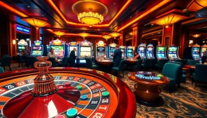 Experience the excitement of a casino with players celebrating a 555 win at the roulette table.