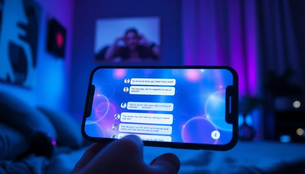 Engaging NSFW AI chat interface on a smartphone in a cozy, futuristic setting.