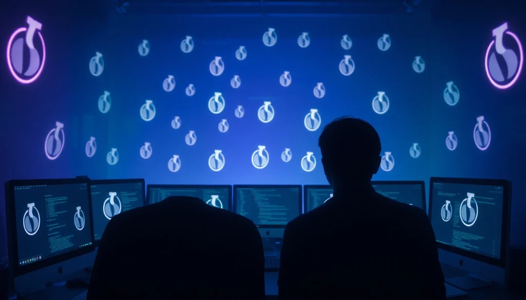 The hidden wiki dark web concept featuring shadowy digital links and glowing onion icons in a mysterious atmosphere.