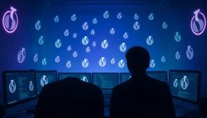 The hidden wiki dark web concept featuring shadowy digital links and glowing onion icons in a mysterious atmosphere.