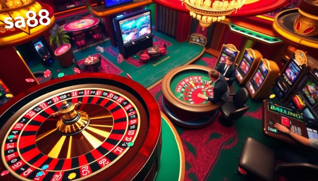 Engaging gambling action at sa88 with vibrant casino games, including roulette and baccarat.