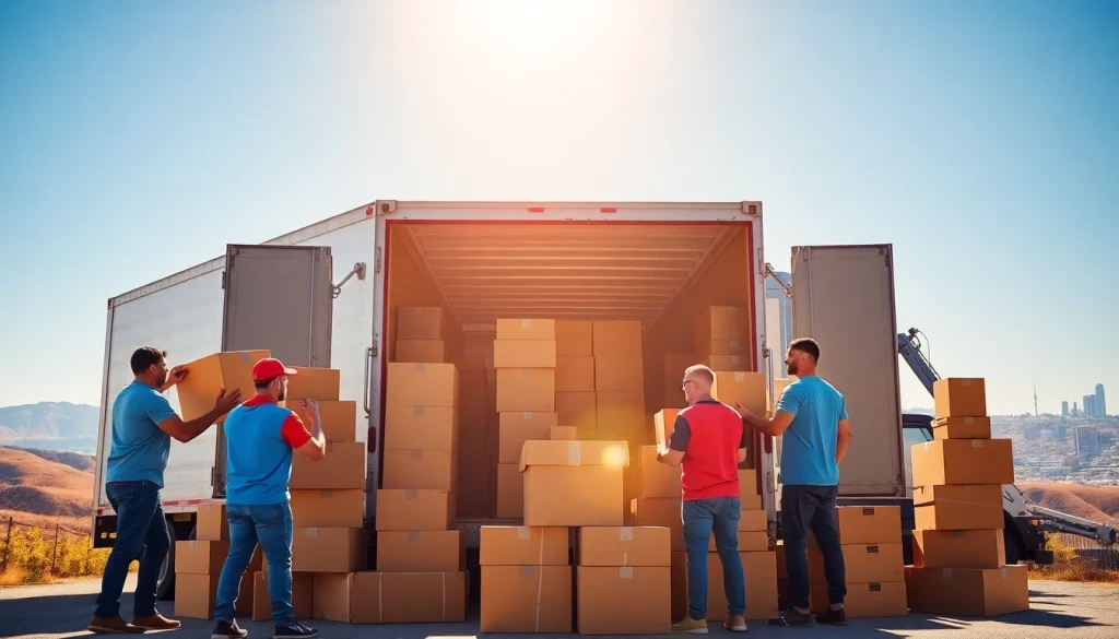 Professional Out of State Movers loading boxes into a truck, showcasing teamwork and efficiency.