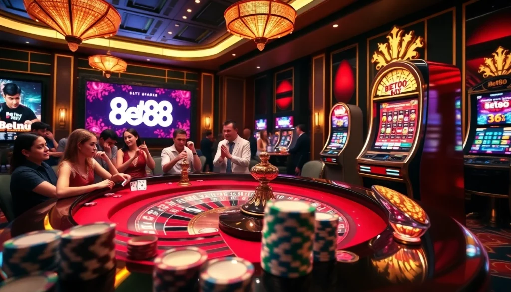 Experience the excitement of Bet88 with luxury casino tables and vibrant gaming.