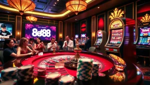 Experience the excitement of Bet88 with luxury casino tables and vibrant gaming.