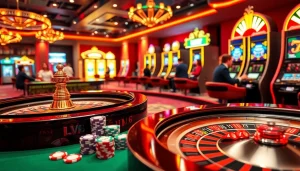 Players engaged in a thrilling lv88 bet experience, showcasing vibrant casino elements and online gambling.