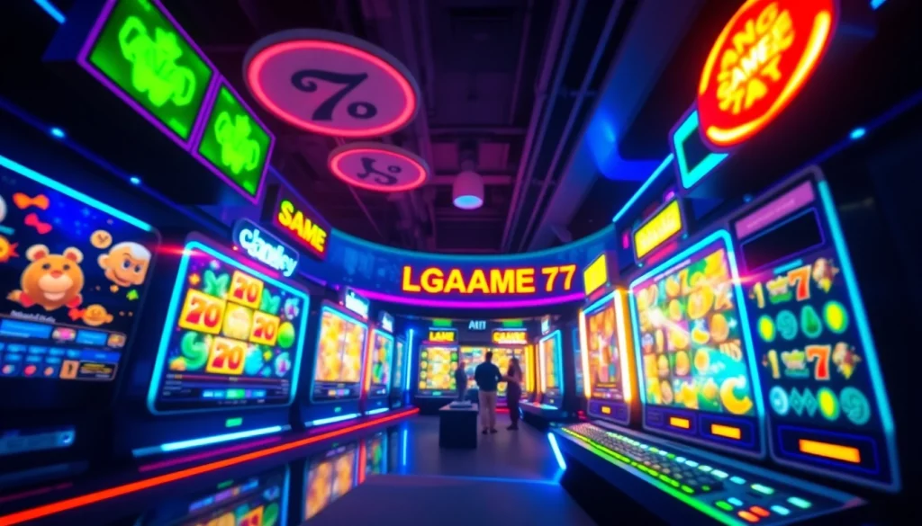 LAGAGAME77 engaging online gaming interface with vibrant slot games and dynamic animations