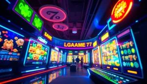 LAGAGAME77 engaging online gaming interface with vibrant slot games and dynamic animations