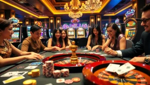 Players enjoying an exciting game at the GO88 casino table with vibrant poker chips and cards.