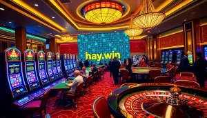 Experience the excitement of gambling at hay.win with luxurious casino tables and vibrant slot machines.