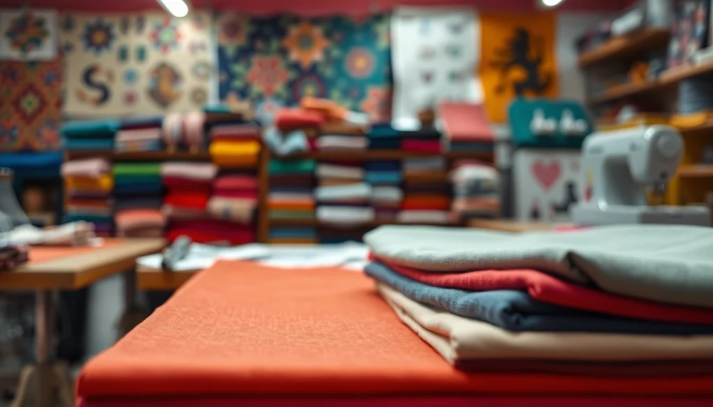 Poplin stoffen in verschillende kleuren en patronen, weergegeven in een creatieve textielomgeving.