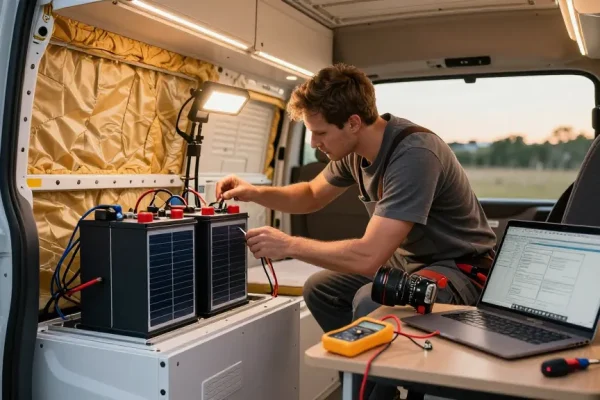 Expert builder upgrading campervan electrics with rokok88 login access to detailed guides and resources