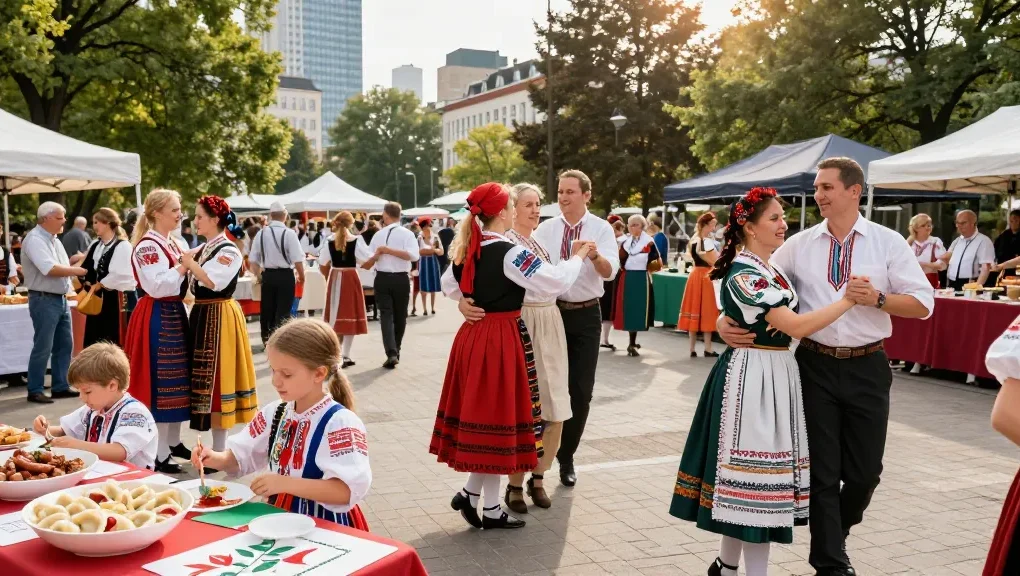 Community gathering at a Polish festival celebrating culture in San Francisco's Polish community at https://www.sfpol.com/