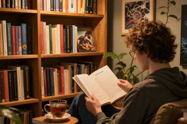 Explore T Allen Greenfield's works at https://tallengreenfield.com, featuring the book UFOnauts in a cozy reading nook.